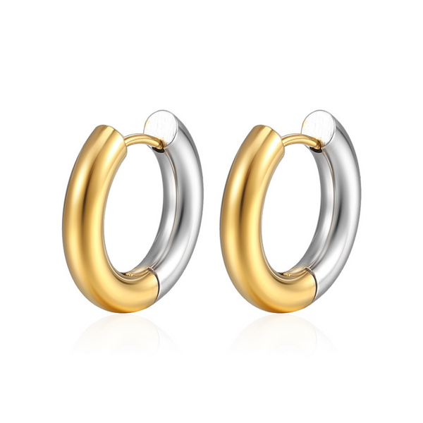 TWO TONE HOOPS - 18K GOLD PLATED