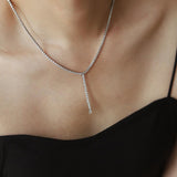 TASSEL TENNIS NECKLACE - WHITE GOLD-PLATED