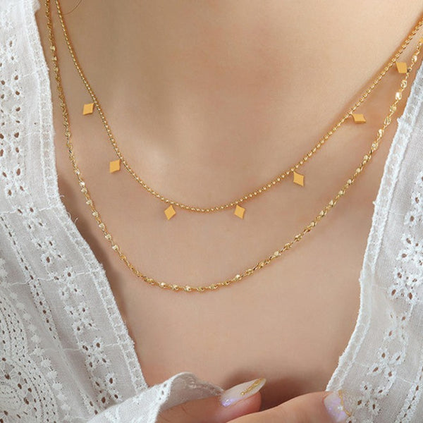 SQUARE LAYERED NECKLACE - 18K GOLD-PLATED