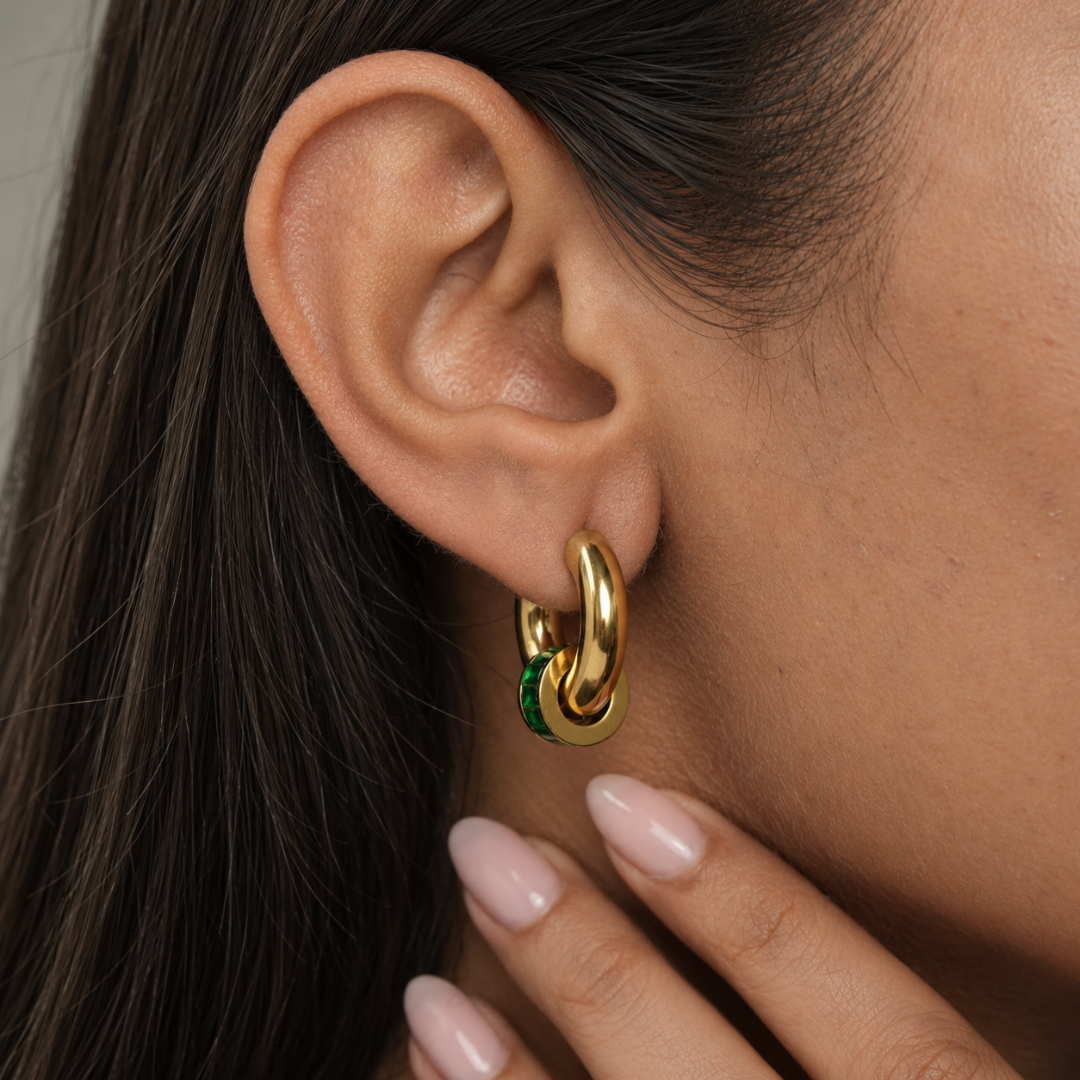 Emerald Interlock Hoops