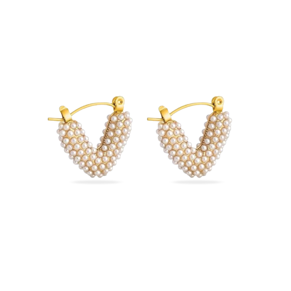 PEARL HEART EARRINGS - 18K GOLD-PLATED