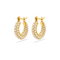 Gold hoop earrings with pearl beads on a white background
