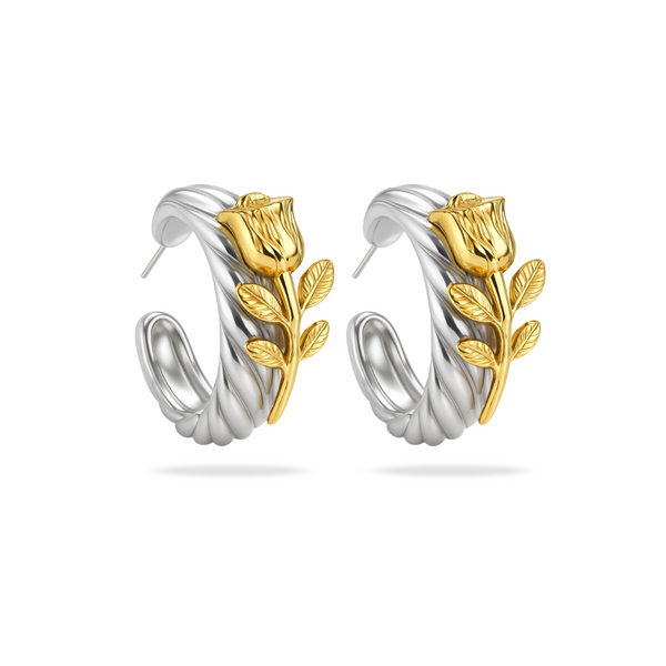 TWISTED GOLD ROSE EARRINGS - 18K GOLD-PLATED