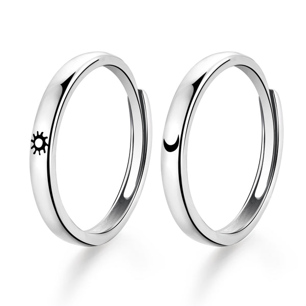 SUN & MOON COUPLE RING SET of 2 - Fine Silver