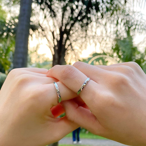 SUN & MOON COUPLE RING SET of 2 - Fine Silver