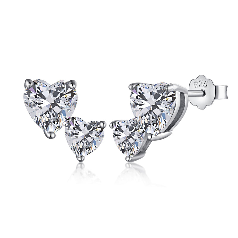 DUO HEARTS STUDS - Fine Silver