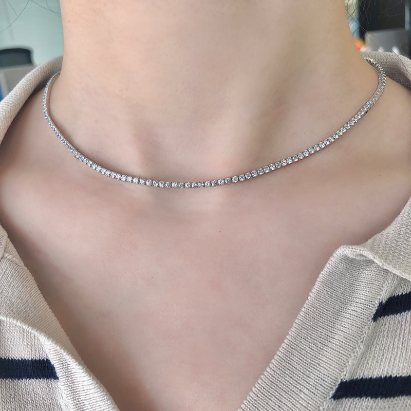 THE IMITATION Diamond Choker Silver Necklace For Women's & Girls Double  Layer Jewellery (1 Pc) Crystal